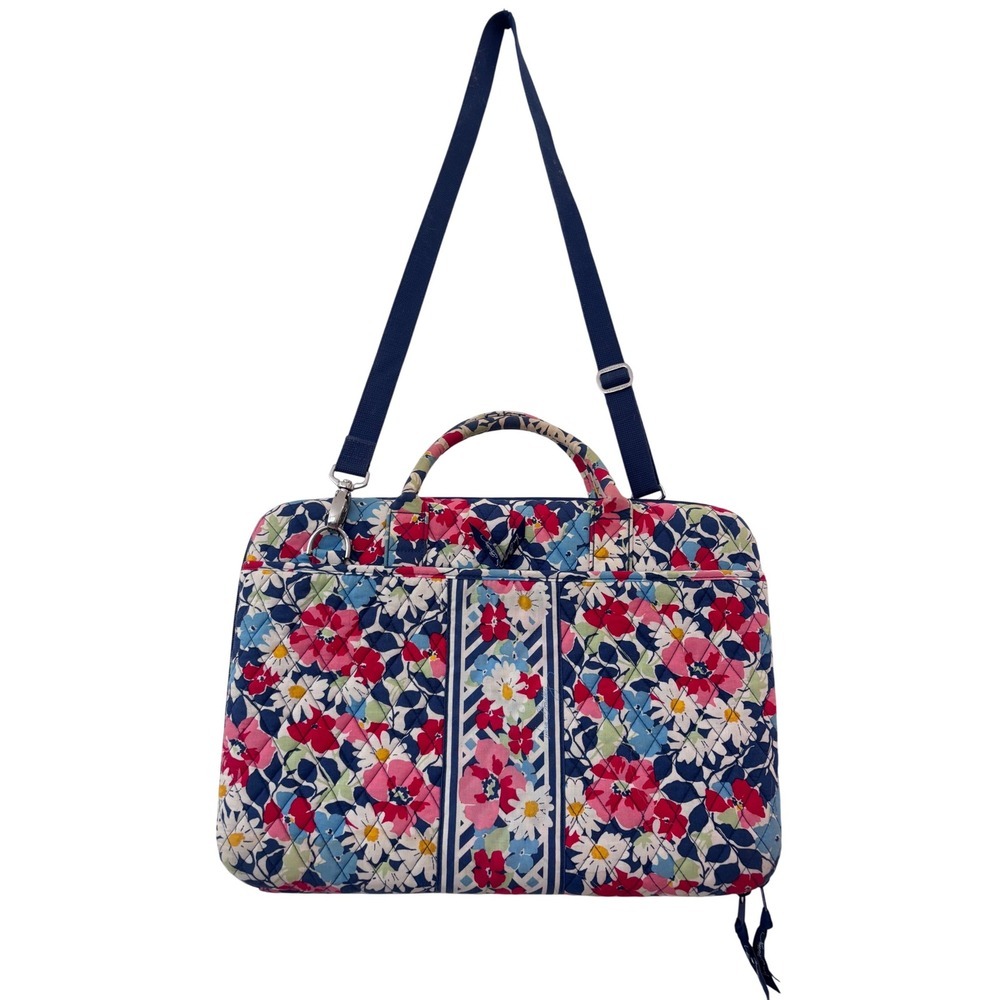 Vera Bradley Floral Quilted Laptop Bag Blue Multicolor Shoulder Strap Work Bag